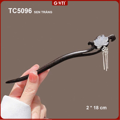 GOTI Trâm Cài Tóc Phong Cách Cổ Trang Dành Cho Nữ Hiện Đại -Trâm Búi Tóc Hình Sen Trắng TC5096
