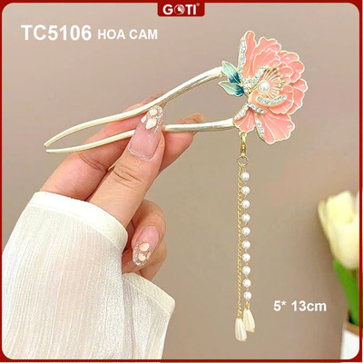 GOTI Trâm Cài Tóc Búi Hoa Mẫu Đơn Cam Thanh Lịch Phong Cách Cổ Trang, Hiện Đại Dành Cho Nữ TC5106