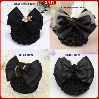GOTI Thời Trang Nữ Kẹp Búi Tóc Cao Cấp Đính Nơ Cho Mẹ Trung Niên Màu Đen, Búi Lưới Tóc KT89
