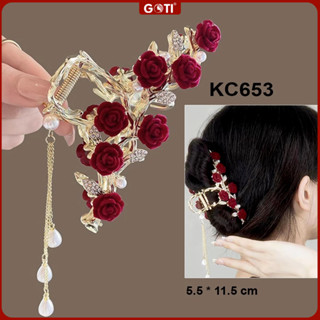  GOTI Phụ Kiện Tóc Nữ Kẹp Tóc Càng Qua Kiểu Hàn Quốc Hoa Đỏ Phong Cách Dịp Tết Nhiều Loại KC653 