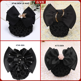  GOTI Thời Trang Nữ Kẹp Búi Tóc Cao Cấp Đính Nơ Cho Mẹ Trung Niên Màu Đen Búi Lưới Tóc KT40 