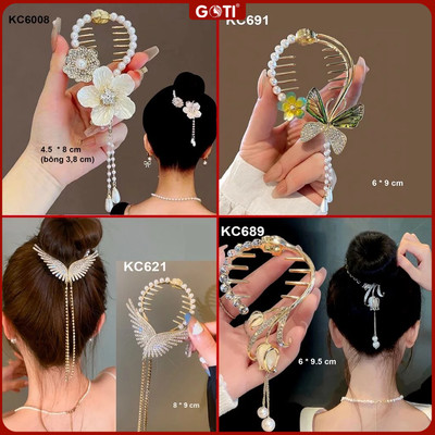 GOTI Kẹp Tóc Búi Dự Tiệc Dạng Vòng Hình Trái Tim Đính Hạt Phụ Kiện Quà Tặng Nữ 20/10 8/3 KC6045