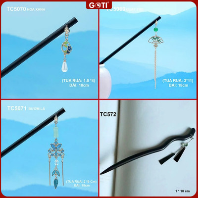 GOTI Phụ Kiện Dành Tặng Nữ - Trâm Cài Tóc Búi Hình Hoa Và Quạt Phong Cách Cổ Trang TC5069-TC5071