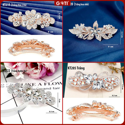 GOTI Phụ Kiện Quà Tặng Nữ Trung Niên U50 U60 - Kẹp Tóc Đính Đá Hình Hoa Đính Đá Trắng Sang Trọng KT219