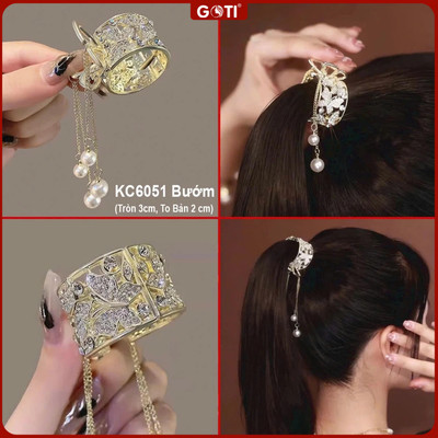 GOTI Kẹp Tóc Đuôi Ngựa Cho Nữ Dự Tiệc Sang Chảnh Kiểu Kẹp Cua Hình Bướm Tròn Phối Tua Rua KC6051