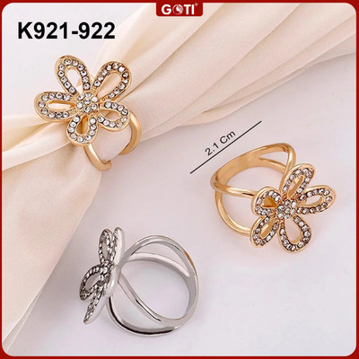 GOTI Quà Cho Nữ 20/10 8/3 Nút Thắt Nhẫn Khăn Choàng Cổ Hình Hoa 5 Cánh Trắng Vàng Viền Đá K921 K922