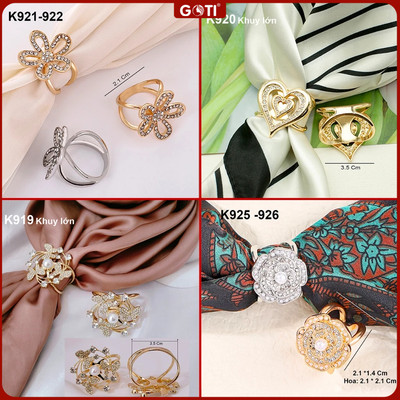 GOTI – Quà Tặng Nữ 20/10 8/3 - Nút Thắt Khăn Quàng Cổ Lụa – Nhẫn Khăn Choàng Cổ Hình 2 Hạt Vòng Màu Vàng K904