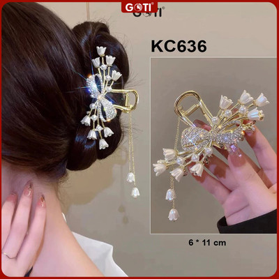 GOTI Kẹp Tóc Càng Cua Gọng Kim Loại Hình Búp Hoa Tulip Phối Nơ Sang TrọngCho Nữ Dịp 8/3 20/10 KC636