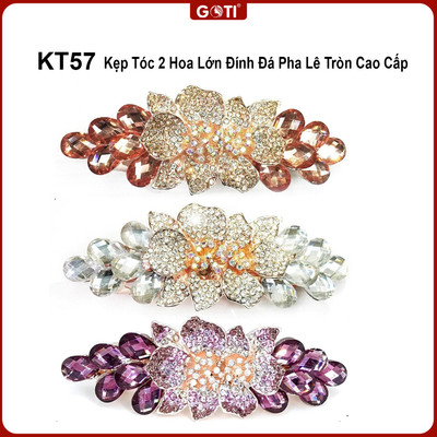 GOTI Kẹp Tóc Hình 2 Hoa Lớn Đính Đá Pha Lê Tròn Sang Trọng Tặng Mẹ, Tặng Bà, Người Lớn Tuổi KT57