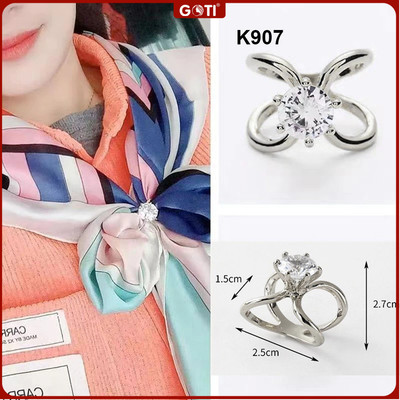 GOTI - Khóa Cài Khăn Quàng Cổ - Khoen Cài Nút Hình Chữ X Bạc Đính Đá Thắt Làm Nơ Tạo Kiểu Phụ Kiện Cài Khăn Cao Cấp K907