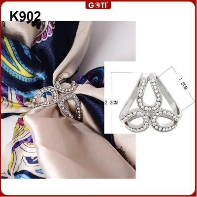 GOTI – Quà Tặng Nữ - Nút Thắt Khăn Quàng Cổ Lụa Khuy Khóa Cài Khăn Choàng Cổ Lụa Hình 3 Vòng Màu Trắng Bạc K902