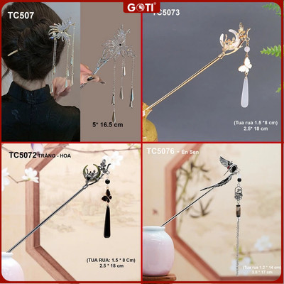 GOTI Phụ Kiện Tóc Nữ Thanh Lịch Trâm Cài Tóc Búi Hình Trăng Hoa Phong Cách Cổ Trang, Cổ Điển TC5073