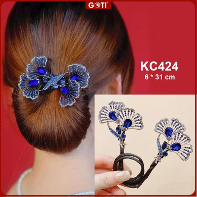 GOTI Quà Tặng Cho Nữ 8/3 20/10 Kẹp Quấn Tóc Tạo Kiểu Hình Lá Cọ Đính Đá Xanh Cao Cấp KC424