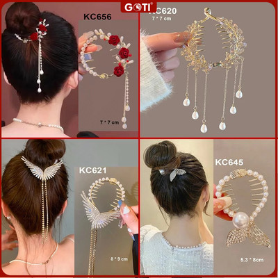 GOTI Kẹp Tóc Dạng Vòng Phối Tua Rua Hạt Hình 3 Hoa Hồng Đỏ Cực Xinh - Phụ Kiện Quà Tặng Nữ  Thời Trang 20-10 8-3 KC656