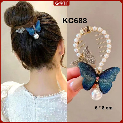 GOTI Kẹp Tóc Hình Bướm Xanh Bằng Vải Đính Hạt Vòng Thanh Lịch – Phụ Kiện Thời Trang Làm Quà Tặng Dành Cho Nữ KC688