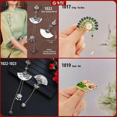GOTI - Tag Cài Áo Dáng Quạt Phối Tua Rua Cao Cấp Hiện Đại - Cổ Điển Kiểu Phụ Kiện Charm Cài Sang Trọng 1019