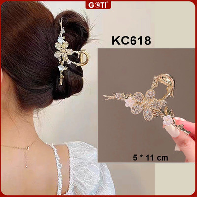 GOTI – Phụ Kiện Tóc Nữ -  Kẹp Tóc Kim Loại Đính Đá Hình Hoa Mai 5 Cánh Sang Chảnh Phong Cách Hàn Quốc Thời Trang KC618