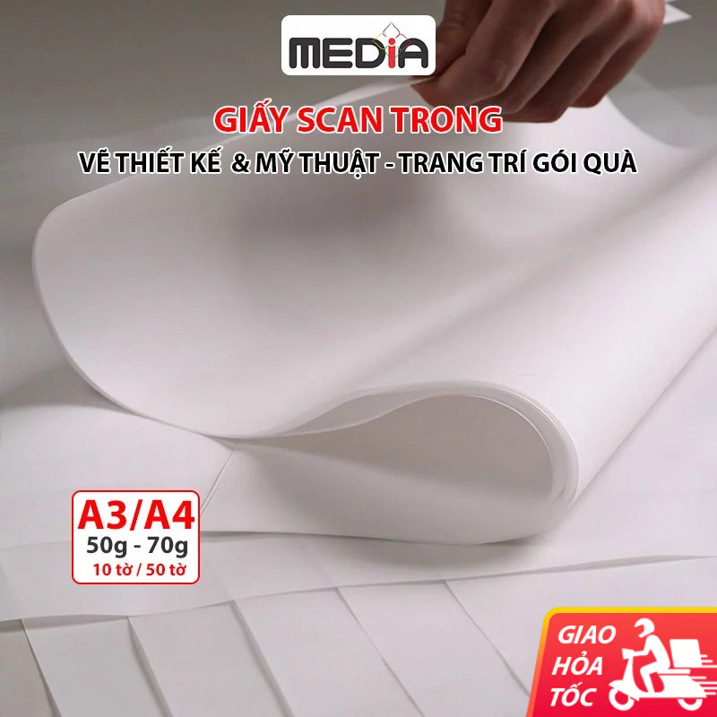 Giấy scan A4 mỏng 50g Media Giấy can trong A4 mỹ thuật trơn Giấy vẽ scan tracing paper giấy gói hoa