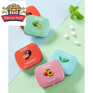 Kẹo Ngậm Trái Cây Không Đường Kiss Pearl Hộp Sắt 14g/21g Hương Vị The Mát