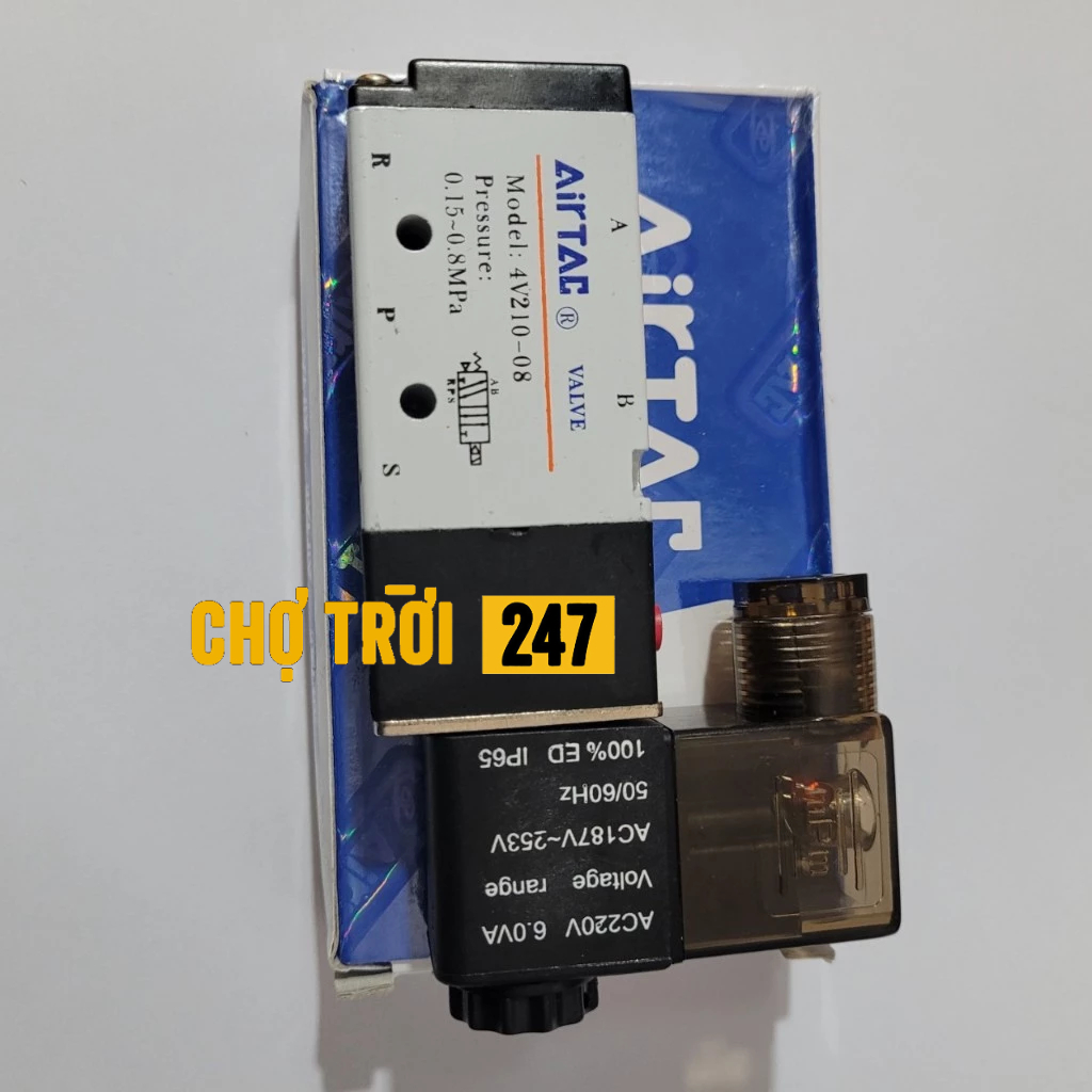 Van điện từ Airtac 4V210-08, Van khí nén 4V210-08 ( Van 5/2 ) 220VAC 24VDC 110VDC Solenoid Valve