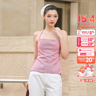 CARA Áo kiểu cổ yếm cúp ngực nữ Rezzi denim sọc cá tính