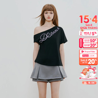 CARA Áo lệch vai nữ Dreamy tay ngắn in chữ nổi cá tính