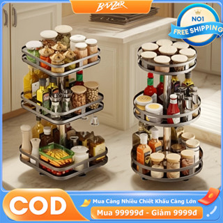 BMZAR Kệ Đựng Gia Vị Xoay 360 Độ 2/3 Tầng ,Kệ Để Đồ Nhà Bếp,Dáng Vuông/Tròn Giá đựng đồ nhiều tầng