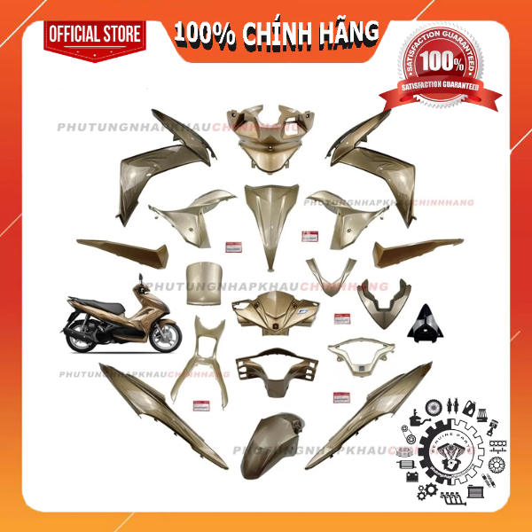 [MÓN LẺ] Dàn áo Air Blade 125 2014 màu Vàng Đồng 3D Từ Tính, Hoa Văn chính hãng, AB 125 K27 2013 201