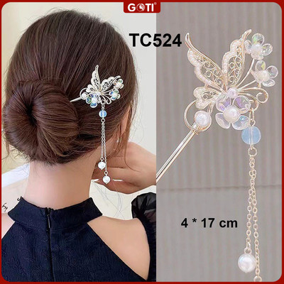 GOTI Trâm Cài Tóc Phong Cách Hán Phục Cổ Trang Kiểu Trâm Hình Bướm Hoa Đính Hạt TC524 TC523 TC527