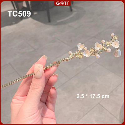 GOTI - Phụ Kiện Tóc Nữ Trâm Cài Tóc Cổ Điển Hình Hoa 3Cánh Phối Hạt Xinh Xắn Phong Cách Cổ Trang TC509 TC506 TC502 TC501