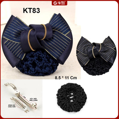 GOTI Kẹp Tóc Có Búi Lưới Hình Nơ Xoắn Viền Kim Tuyến Sọc Cao Cấp Dành Cho Nữ Công Sở, Hàng Không, Y Tá KT83