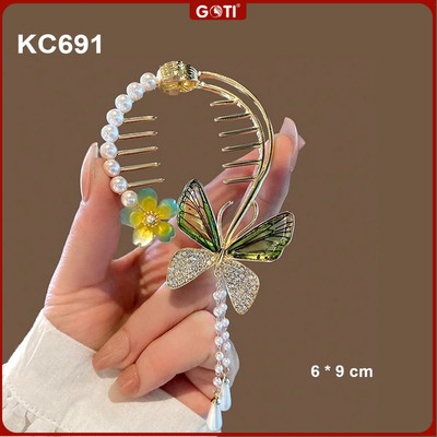 GOTI - Kẹp Tóc Búi Dạng Vòng Hình Bướm Đá Tua Rua Phối Hoa Vàng - Phụ Kiện Quà Tặng Nữ  Thời Trang 20-10 8-3 KC691