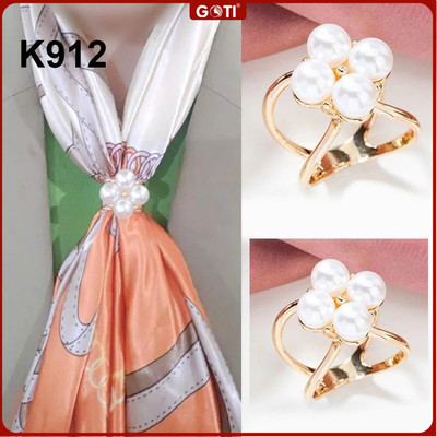 GOTI Khuy Cài Khăn Quàng Cổ Lụa Bandana Turban - Nút Thắt Khăn Lụa Quàng Cổ Trendy Hình 4 Hạt Vàng Đồng Sang Trọng K912
