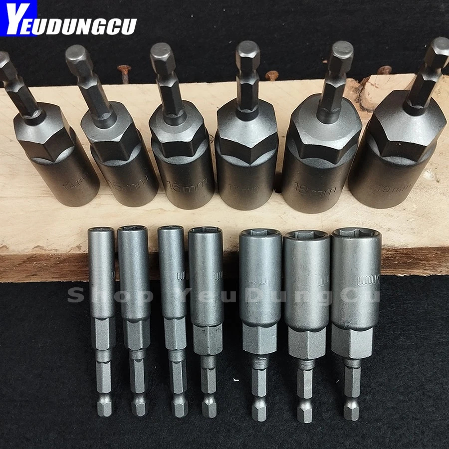 Đầu Chụp Khẩu Bulong Sâu Lòng - Mở Bu Lông Dài 80mm lắp máy Khoan Bắn Vít Chân Lục Giác 5.5 - 19mm