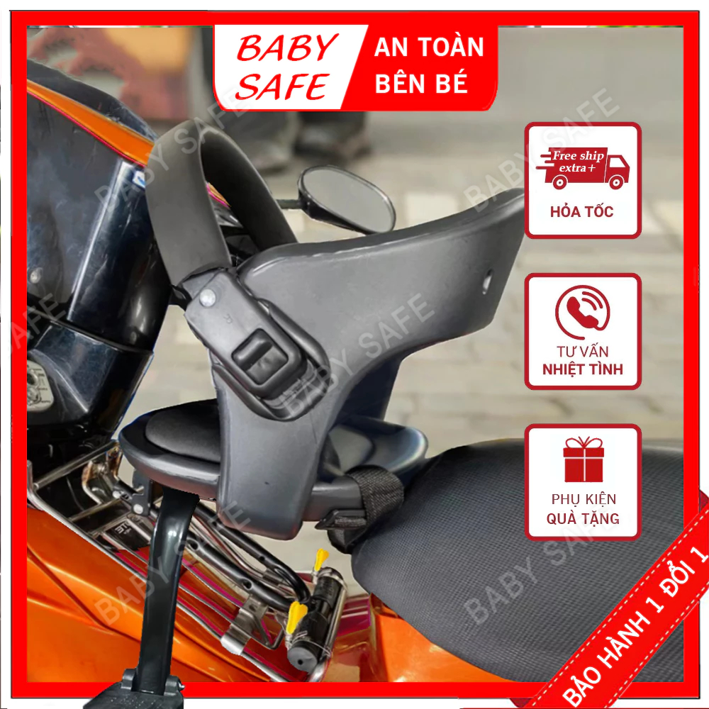 Ghế Ngồi Cho Bé Đi Xe Máy Tay Ga Gấp Gọn Cho Xe Máy Airblade , Nouvo, Xe Số...Kèm bộ 2 đai xiết ghế (106)