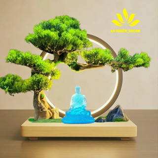 Bộ Tiểu Cảnh Kệ Cây Bonsai và Đèn LED Vòng Hào Quàng Tượng Gốm - Trang Trí Nhà Cửa, Góc Làm Việc