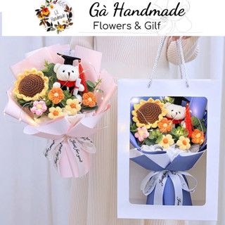  Bó hoa len móc mix gấu tốt nghiệp có túi thiệp xinh xắn làm quà tặng kỷ yếu tốt nghiệp nhận bằng 