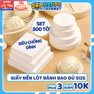 Set 500 Tờ Giấy Nến Lót Bánh Bao Chống Dính Cắt Sẵn Tròn Vuông, Đủ Size