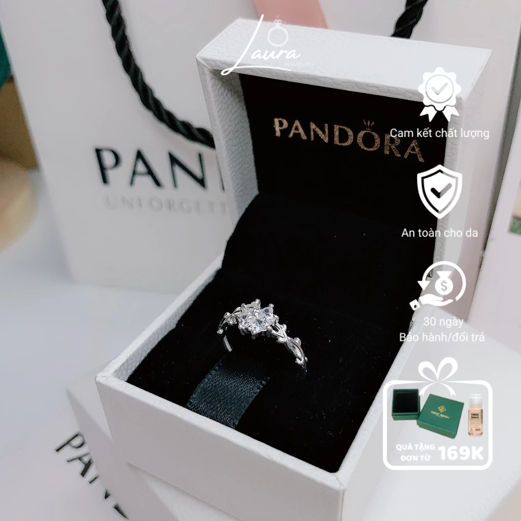 Nhẫn bạc nữ Laura cỏ bốn lá đính đá tim mini chỉnh size nữ tính LAURA JEWELRY