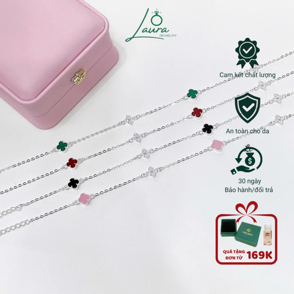 Lắc chân bạc nữ Laura Jewelry vòng chân nữ cỏ 4 lá may mắn phụ kiện thời trang đơn giản tinh tế 0567