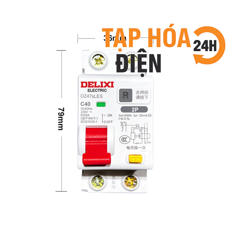 Rcbo Át chống giật chống dòng rò Delixi 2P C63 C40 C32 C20 C16 - Át tổng gia đình, cb chống giật, ap