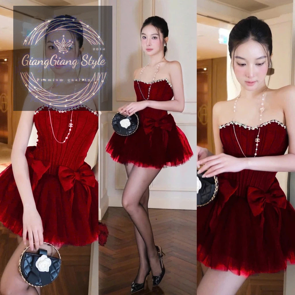 VÁY CÚP XÒE ĐÍNH NƠ EO TO 051223