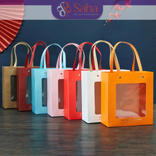  Hộp Đựng Quà Tặng Cao Cấp Kèm Túi Hộp Quà Sinh Nhật Một Mặt Trong Suốt Quai Cói Sang Trọng - HQ21 