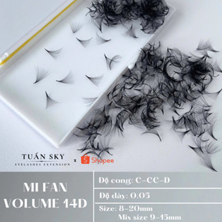 Mi fan volume 14D dày 0.05, cong C-CC-D (8-20mm) xòe đều,chân keo nhỏ, Dụng cụ nối mi TUẤN SKY