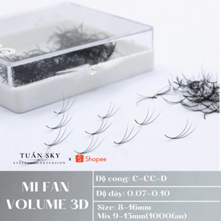 Mi fan volume 3D dày 0.07-0.10 cong C-CC-D, xòe đều, chân keo nhỏ,  Dụng cụ nối mi TUẤN SKY