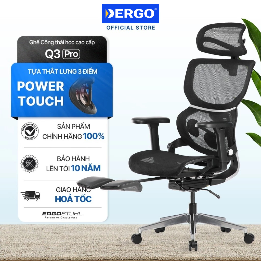 Ghế Công Thái Học Ergonomic Office Chair Ergostuhl Q3 Pro (Footrest) - Cơ Chế Kháng Lực Tự Động