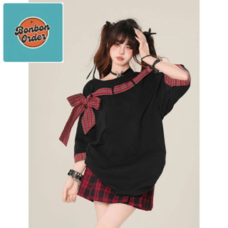  Áo phông trễ vai cho nữ mùa hè áo đen rộng và ôm  Khâu kẻ caro  