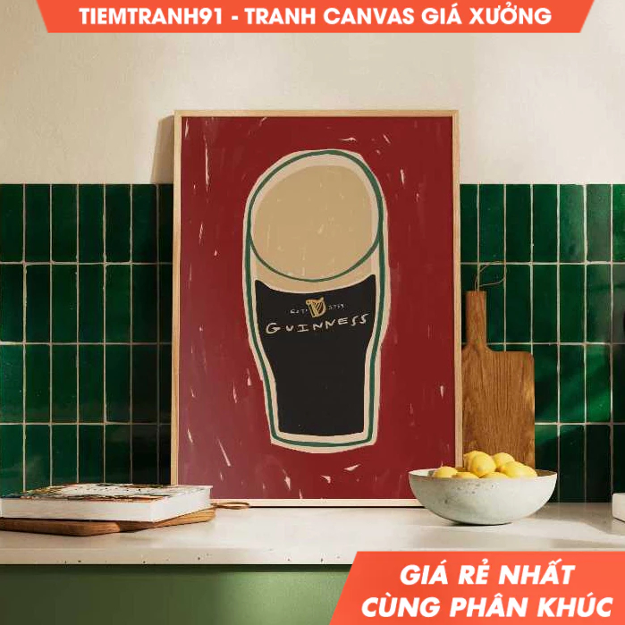 Tranh treo tường ,Guinness Pint Print, Eclectic Illustration Art, Kitchen Art, Kitchen Print, Beer ,