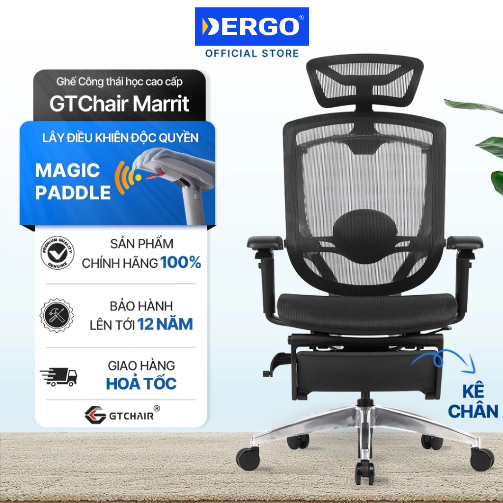 Ghế Công Thái Học Ergonomic GTChair Marrit X With Footrest - Bản Tay 5D Kèm Gác Chân