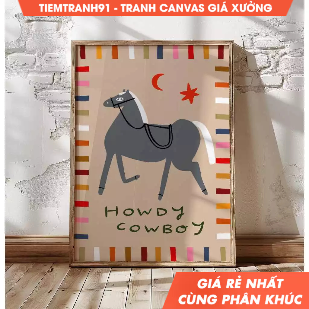 Tranh treo tường ,Howdy Cowboy Print, Nursery Print, Bedroom Art, Illustration Wall Art, tặng kèm đi